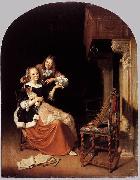 Pieter Cornelisz. van Slingelandt Lady with a Pet Dog Spain oil painting artist
